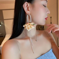 1pcs fashion exaggerate imitation pearl tassel chain long dangle earring geometric flower temperament jewelry earrings for women