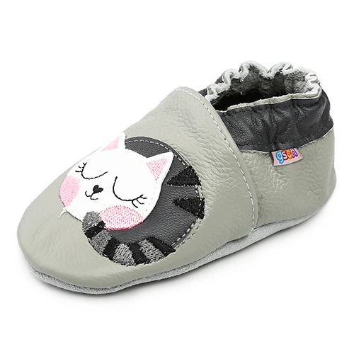 Серый Gsch chausson bebe cuir souple Единорог детская обувь мягкая подошва кожа Ползания Мокасины мультфильм pantufas bebe leren babyslofjes - Цвет: Серый