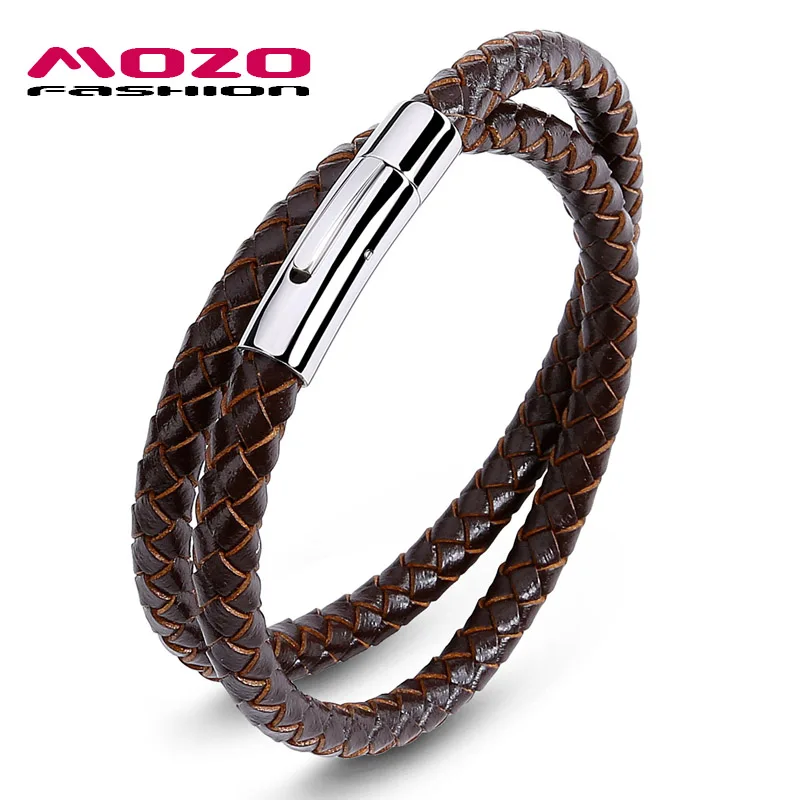 Mozo fashion ювелирный бренд мужские черные/коричневый кожаный ремешок цепи Нержавеющая сталь мужской браслет из Винтаж ремешок Браслеты 603 - Окраска металла: SY603-Z