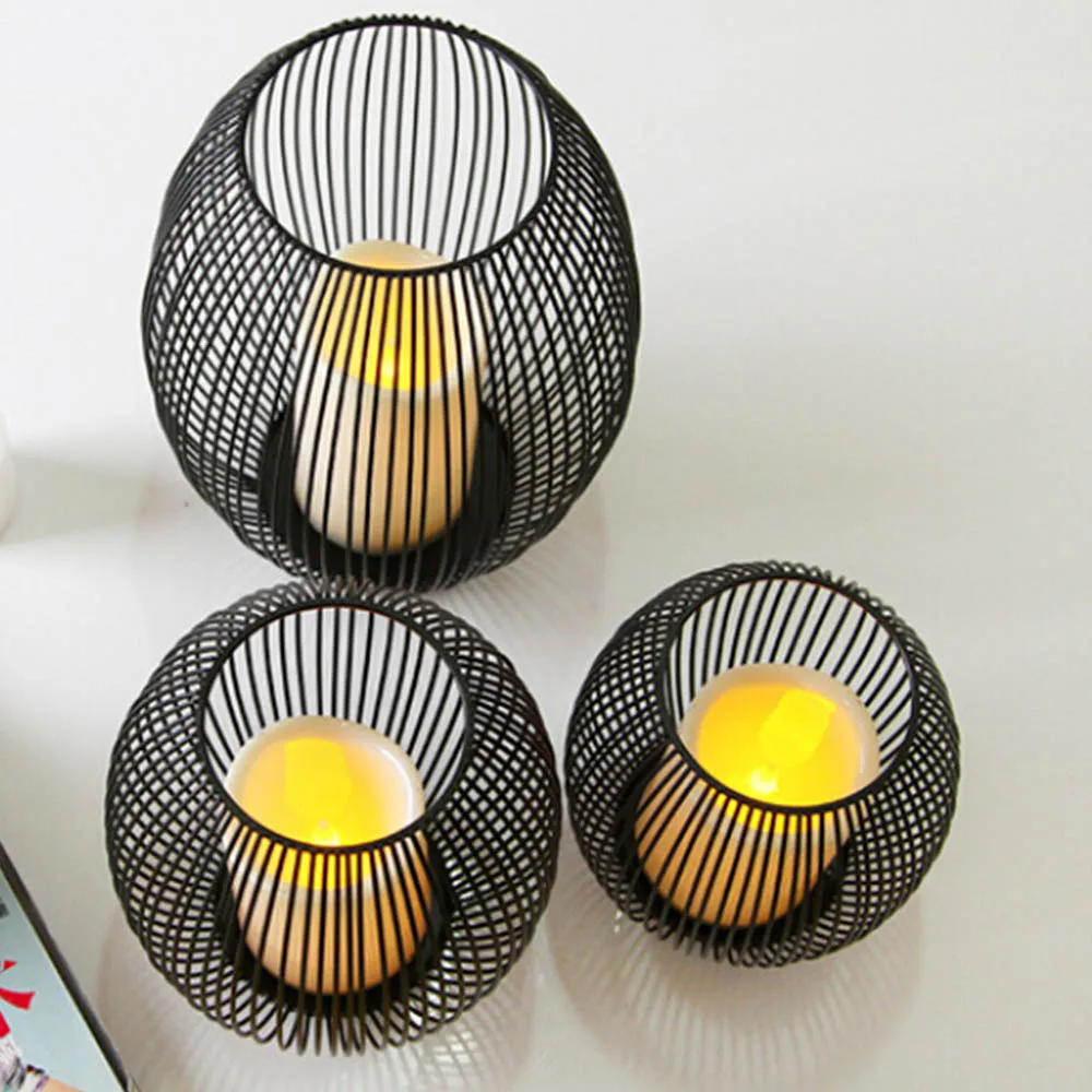 Очень хороший черный металлический полый как птичья клетка подсвечник без