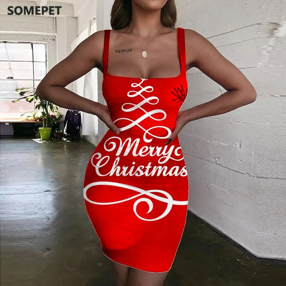 

SOMEPET Santa Claus Dresses Women Animal Sundress Graphics Vestido Sexy Psychedelic Ladies Dresses Womens Clothing Summer