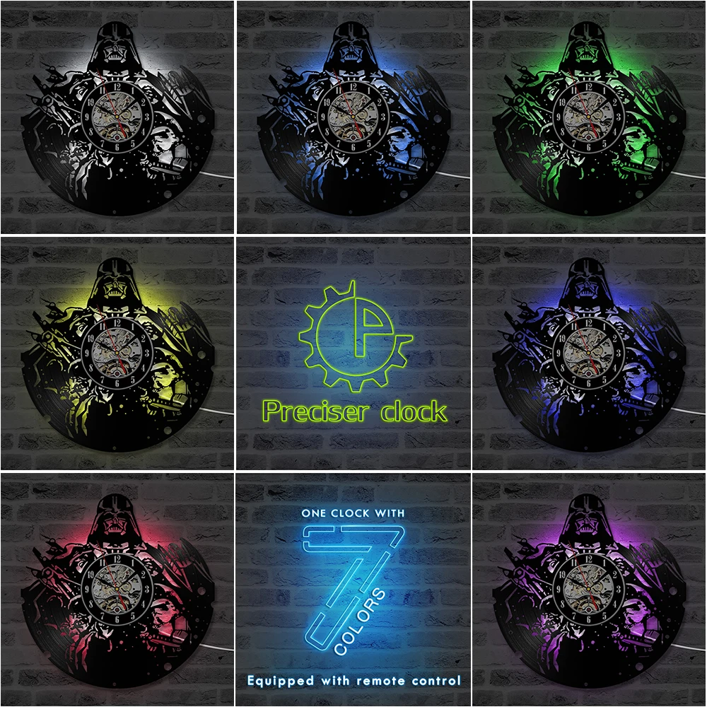 

Wars between Stars Series Vinyl Record Wall Clock Creative Retro 7 Colors LED Clocks Home Living Bed Room Decoration