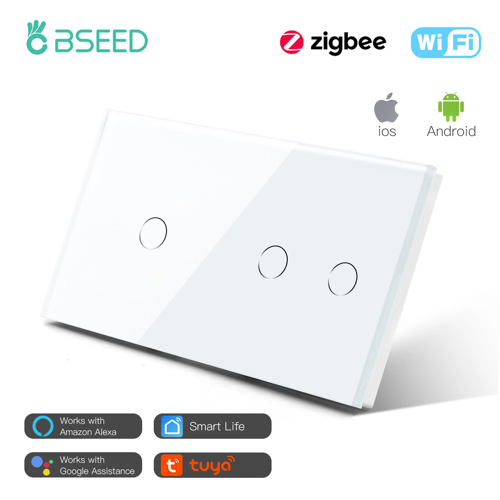 

BSEED Zigbee Smart EU UK 3 Gang Single Live Touch Light Switch Smart Switches Alexa Smart Life Compatible Home Decoration