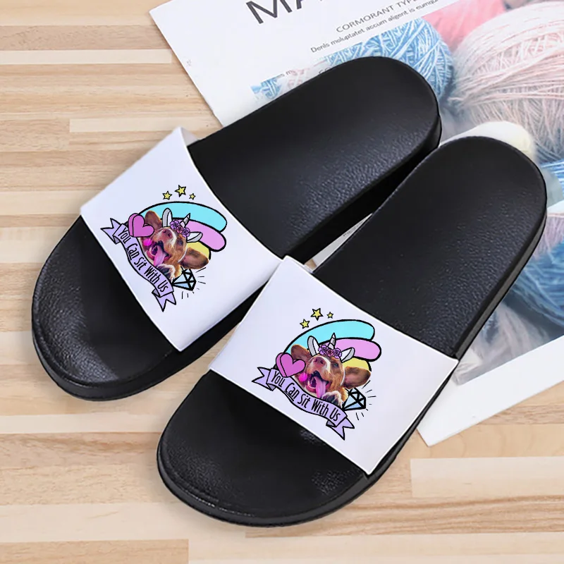 

2021 Woman Slippers Summer cartoon Dog Print Outdoor Slides Soft Sole Non-slip Non-slip Flip Flop Beach Sandals Ladies shoes