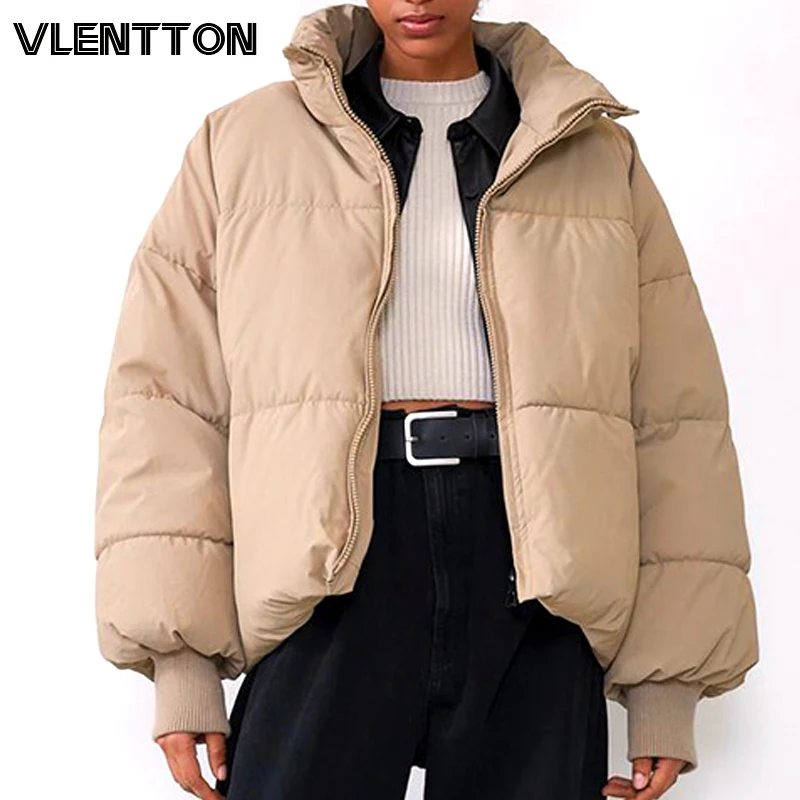 

Autumn Winter Oversized Women Thick Warm Black Snow Parkas Coat Solid Zipper Casual Loose Short Jacket Outwear Female Tops Mujer