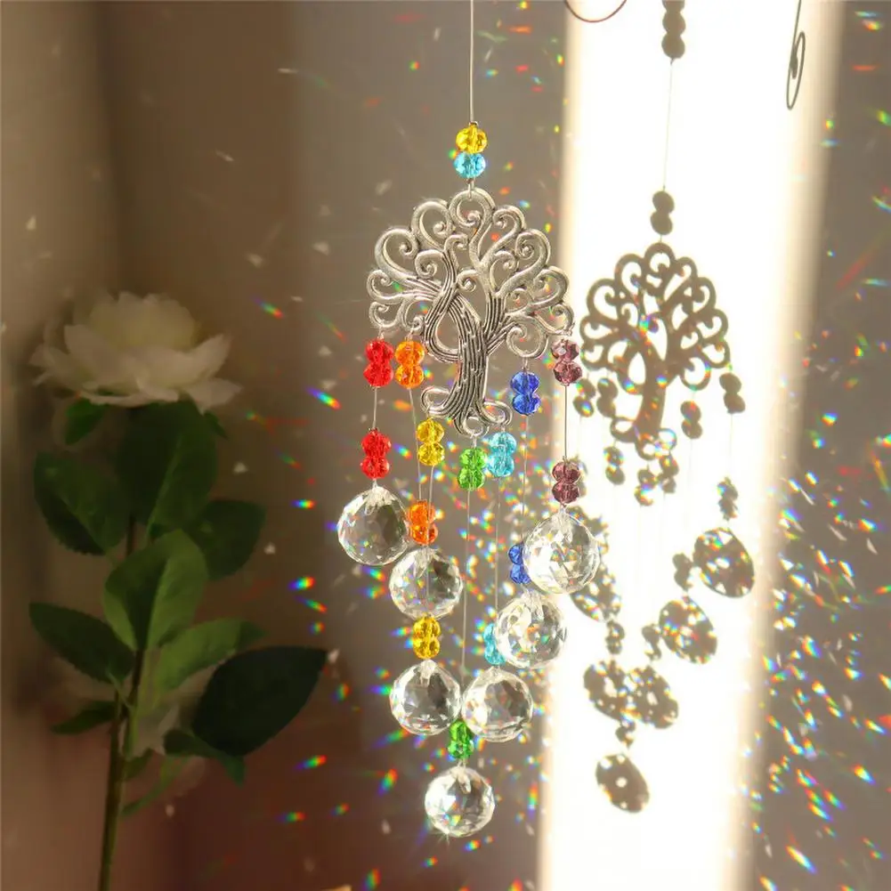 

Crystal Ball Sun Catcher Windchimes Colorful Beads with Tree Rainbow Maker Crystal Hanging Suncatchers Window Pendant Home Decor