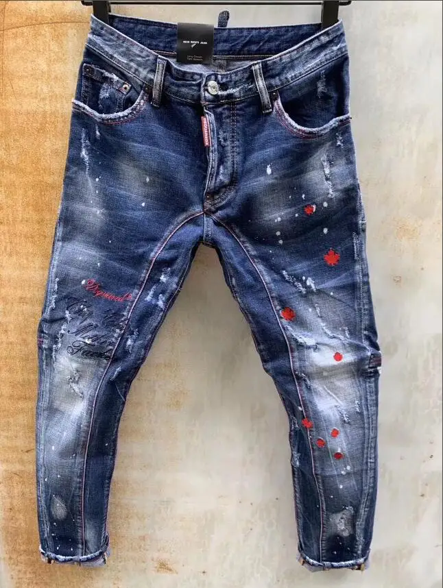 

Authentic Dsquared2-Italian brand, letter embroidery, women's/men's jeans, motorcycle jeans, T128
