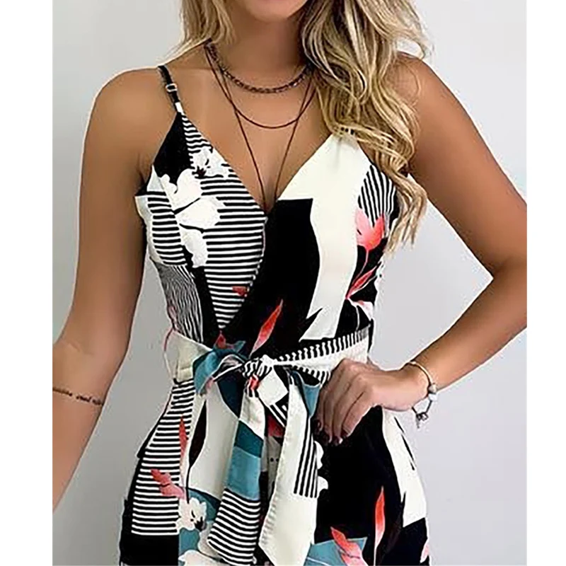 

Spaghetti Strap floral Print Jumpsuit for Women Summer Sleeveless Female Casual Rompers Jumpsuits