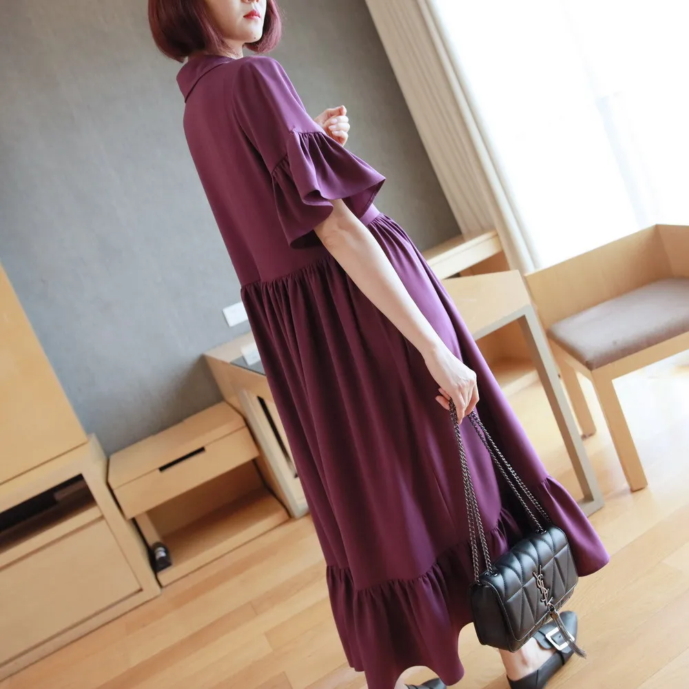 2020 летнее фиолетовое платье для женщин с коротким рукавом и рюшами хлопковое