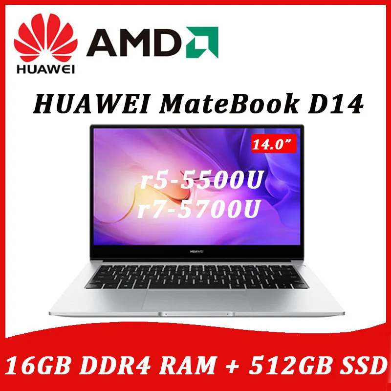 

HUAWEI MateBook D14 laptop 2021 AMD Ryzen5 5500U/Ryzen7 5700U 16GB RAM 512GB SSD WiFi6 Windows10 full-screen notebook computer