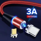 Магнитный кабель USB Type-C, Micro usb, для зарядки и синхронизации данных, в нейлоне, 3 А