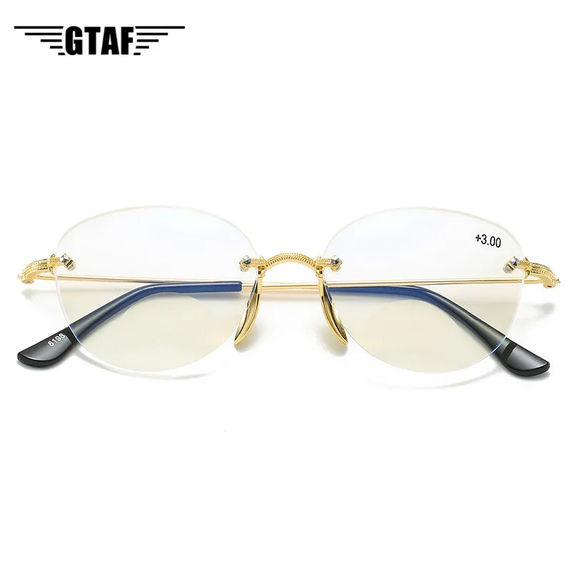 

2021 +1.0 To+4.0 Rimless Cutting Oval Bifocal Reading Glasses Anti Blue Light Business Spectacles Eyglasses Unisex