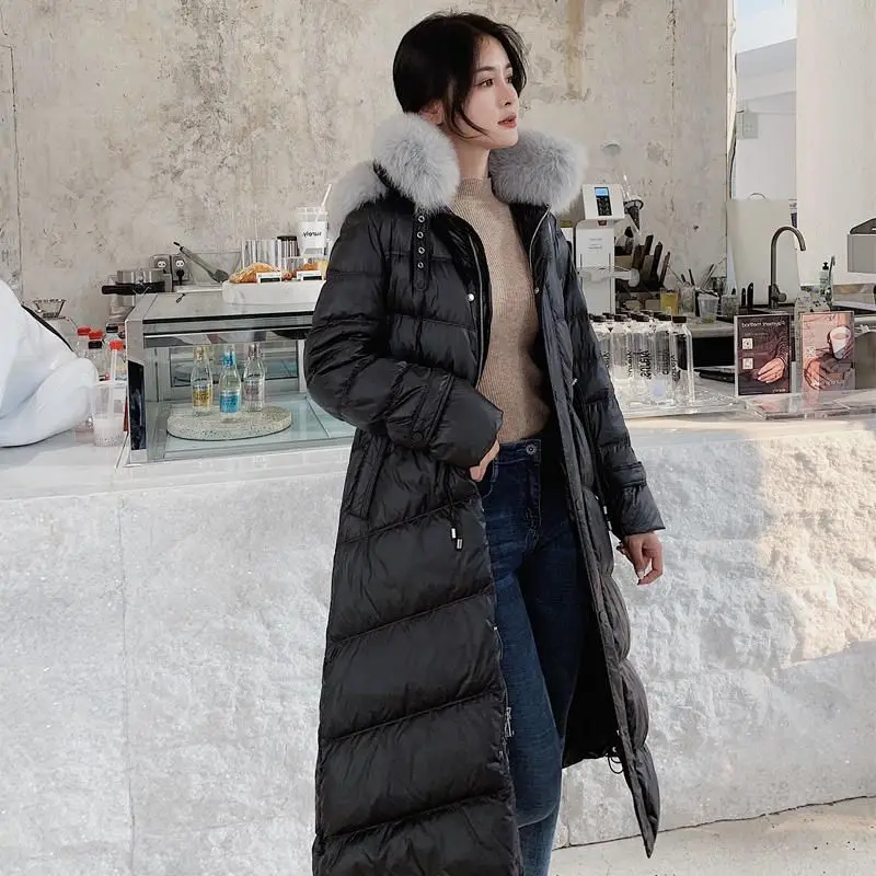 Женский пуховик с регулируемой талией пальто капюшоном искусственный двойной