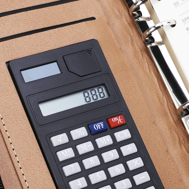 

PU Leather Cover A6 Zipper Notebook Loose-Leaf Business Notepad With Calculator