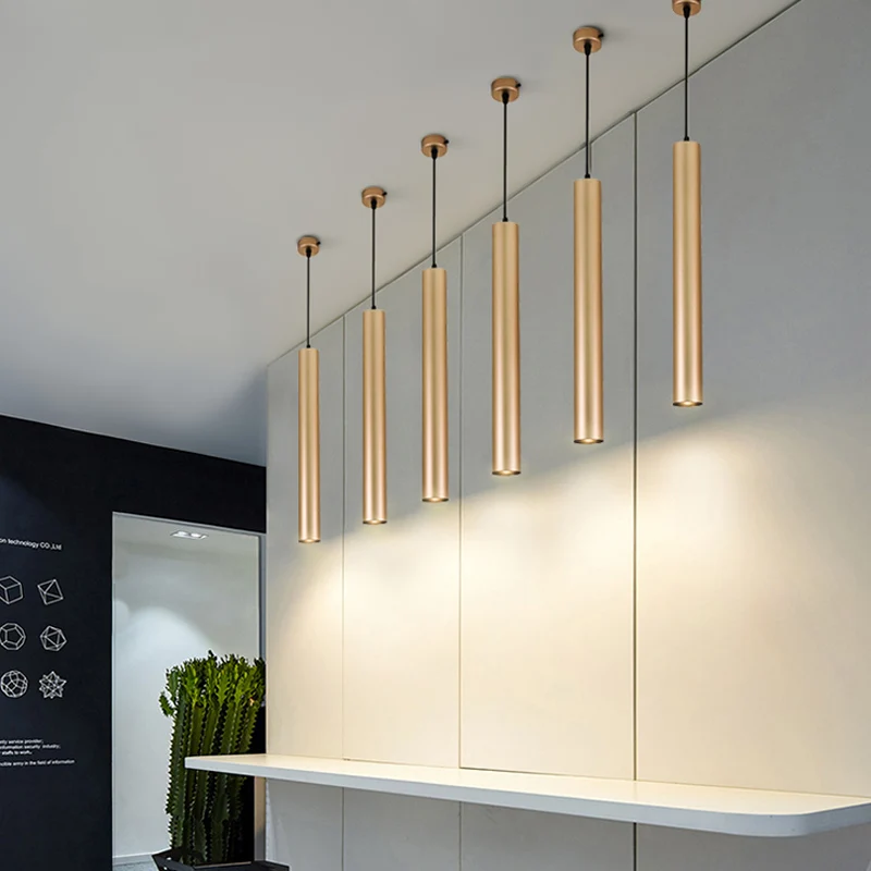 

Cylinder Dimmable LED Pendant Lights Long Tube Lamps Dining Room Shop Bar Decoration Cord Pendant Lamp Background Wall Lighting