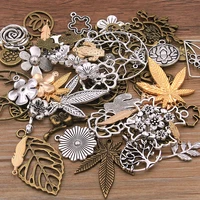 20pcs vintage metal mix sizestylecolor leaf flower charms plant pendant for diy necklace bracelet jewelry making findings
