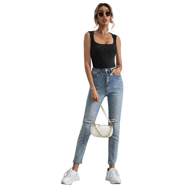 

2021 Summer Hot Sale Sexy U Neck Slim T-shirt Solid Color All-match Vest Tank Top Women
