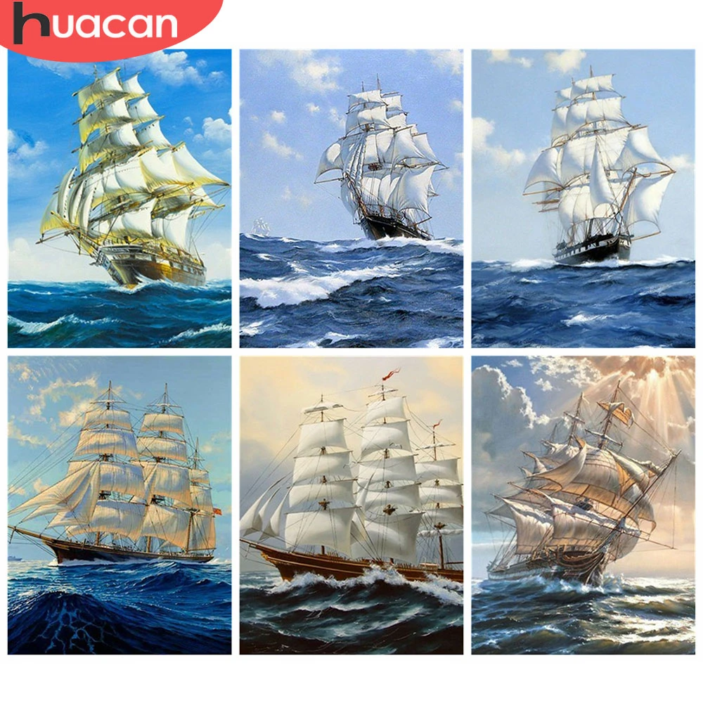 HUACAN алмазная вышивка 5д море пейзаж Полная площадь Алмазная мозаика корабль