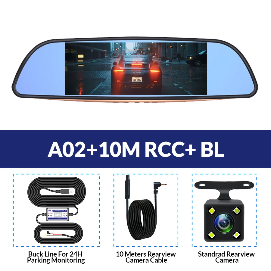 E-ACE, Автомобильный видеорегистратор, зеркальная камера, 4,3 дюймов, видео рекордер, FHD 1080 P, двойной объектив с камерой заднего вида, Автомобильный регистратор, видеорегистратор, видеорегистратор - Название цвета: A02-10M RCC-BL