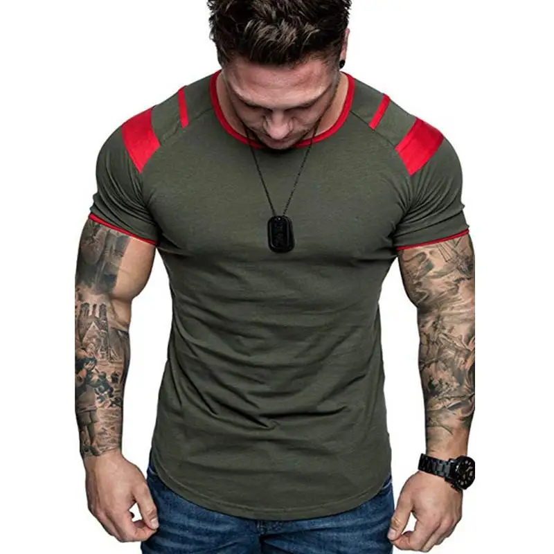 

Summer Splicing Short Sleeve Cotton T Shirt Men Casual O-Neck Hip Hop Tshirt Male Loose Slim Fashion Tees Tops US Size M- 3XL