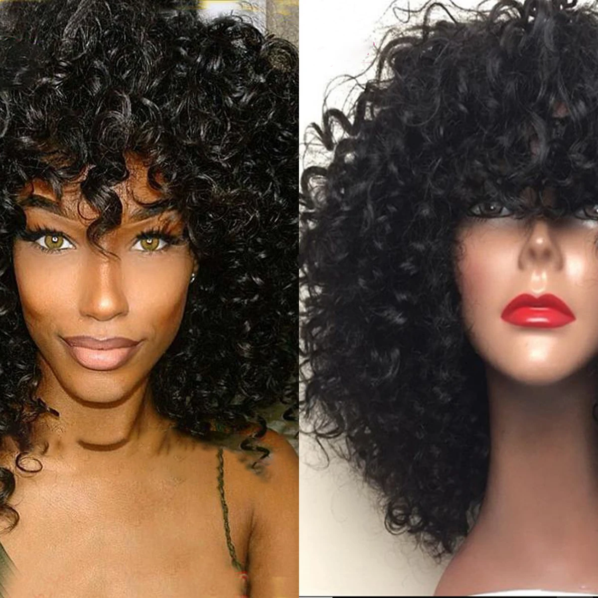 

Curly Lace Front 150% Human Hair Wigs Pre Plucked Remy Hair With Bangs