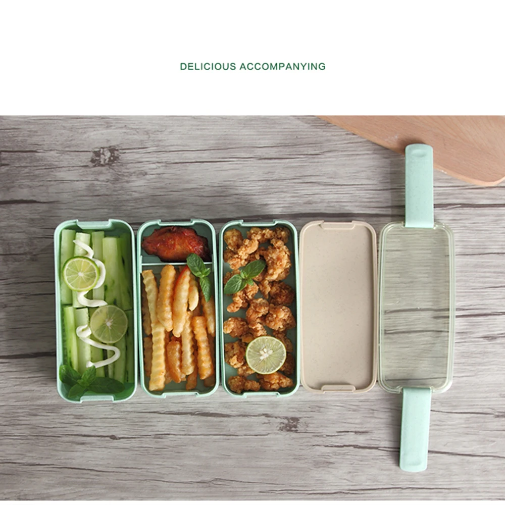 Портативный здоровый материал Ланч бокс 3 слоя пшеничной соломы Bento коробки