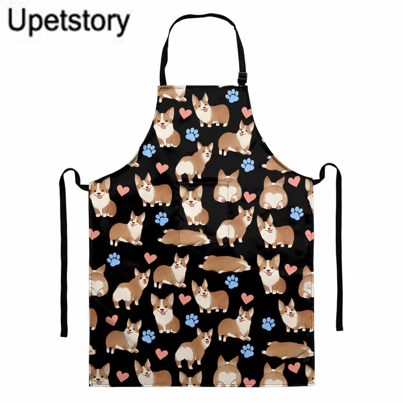 

Новинка, черный фартук с рисунком в виде корги Upetstory, кухонные принадлежности для выпечки, барбекю, длинные фартуки для женщин
