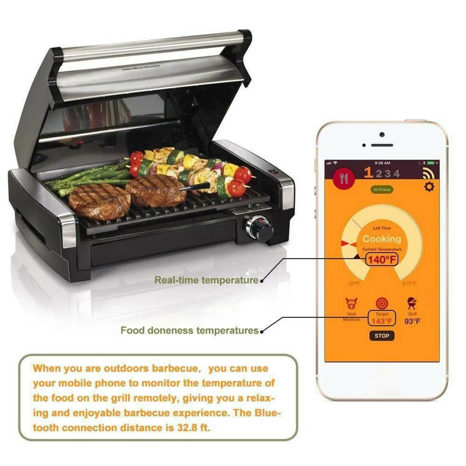 

Wireless Smart Bluetooth-compatible BBQ Kitchen Oven Thermometer Meat Food Cooking Steak Thermometer Outdoor Barbecue Gifts