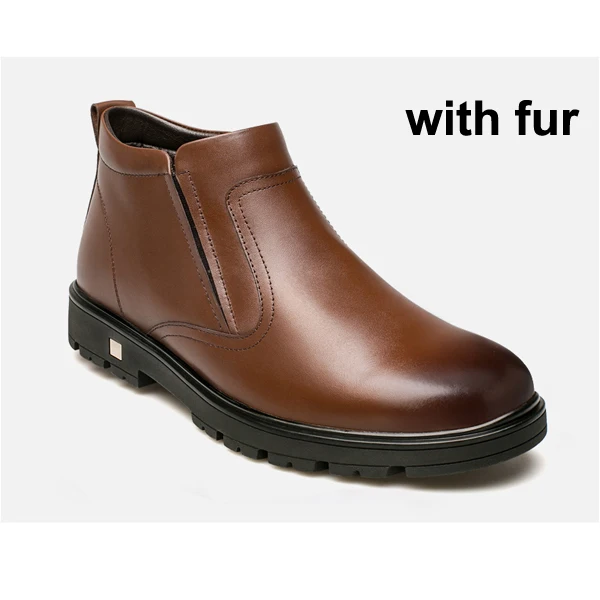 Brown men snow boots YIGER/мужские зимние ботинки мужская хлопковая обувь из натуральной кожи зимние ботинки на меху с нескользящей резиновой подошвой для отдыха и тепла 0205 - Цвет: Brown men snow boots