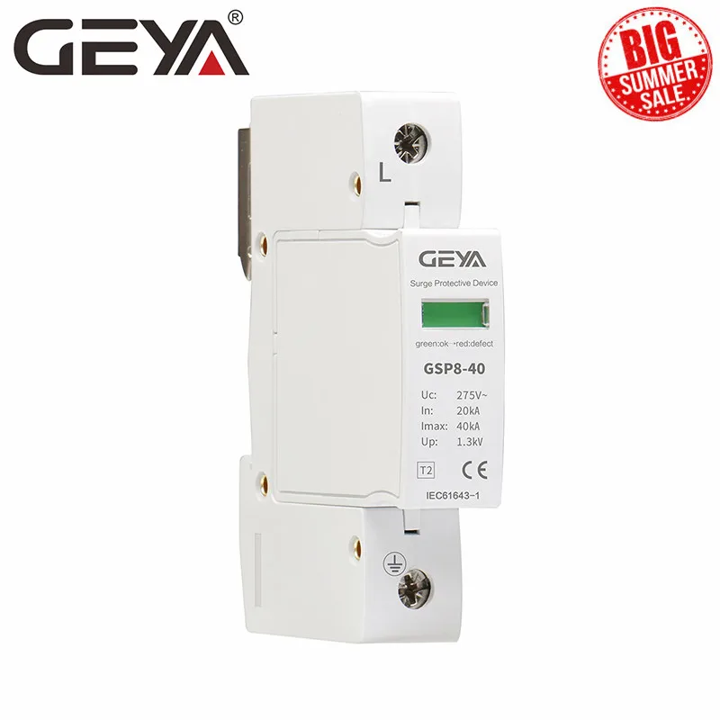 GEYA GSP8 1P Din Rail SPD AC275V AC385V 400V 440V 20KA 40KA устройство защиты от перенапряжения низкого