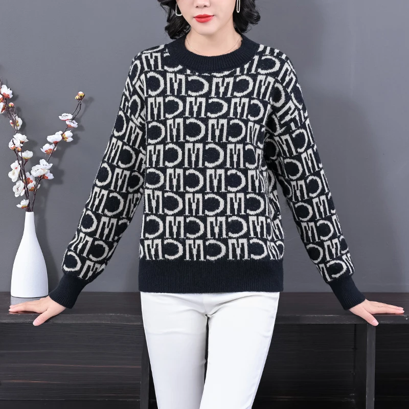 

LUKAXSIKAX 2021 New Spring Autumn Women Pullover Sweater Korean Fashion Letter Knitted Sweater Casual Women Tops