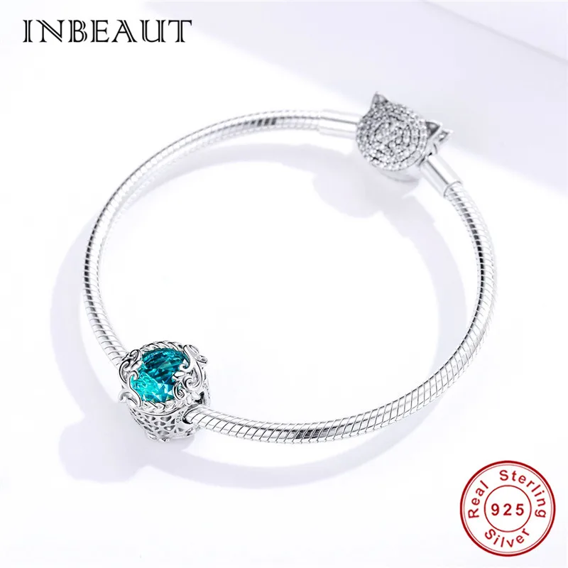 INBEAUT настоящий 925 пробы, серебряные, зеленые циркониевые бусины для садовых растений, подходят для браслетов Пандора, подвески с длинной травой для самостоятельного изготовления ювелирных изделий