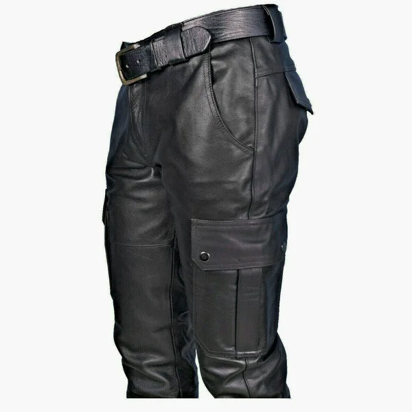 

Men Straight PU Leather Pants Biker Motocycle Long Leather Loose Street Style Steampunk Trousers Rock Roll Long Pants