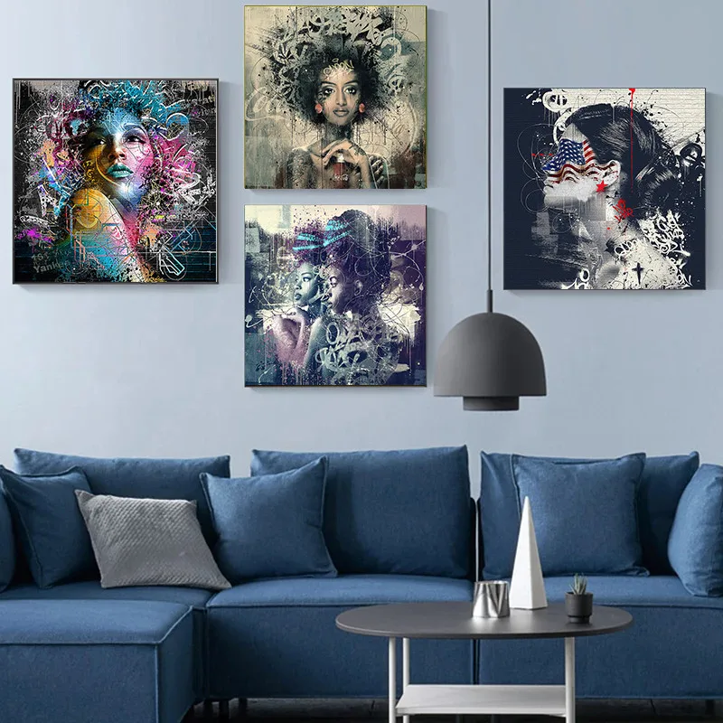 

Modern Street Graffiti Wall Art Decorative Lovely Sexy Woman Color Print Canvas Painting Living Room Girl Bedroom Corridor Decor