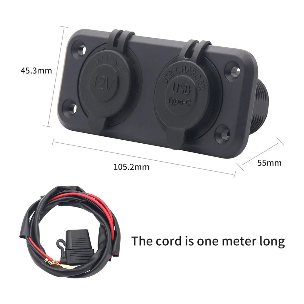 

12V-24V LED USB C PD Car Charger 180W Cigarette Lighter Socket Adapter Panel Smart Mount Waterproof And Dustproof 2021 New