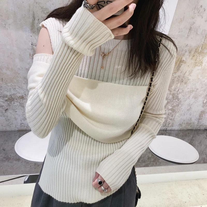 SHENGPALAE 2020 New Fashion Spring Sweater Women Solid Round Collar Shoulder Hollow Wrap Slim Tide Pullover Female A533 | Женская одежда