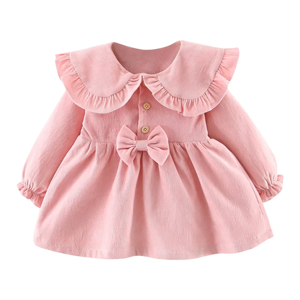Платье для маленьких девочек платья для маленьких девочек vestido infantil vestidos infantil одежда batizad Повседневная однотонная одежда с длинными рукавами для детей от 12 месяцев до 3 лет Z4
