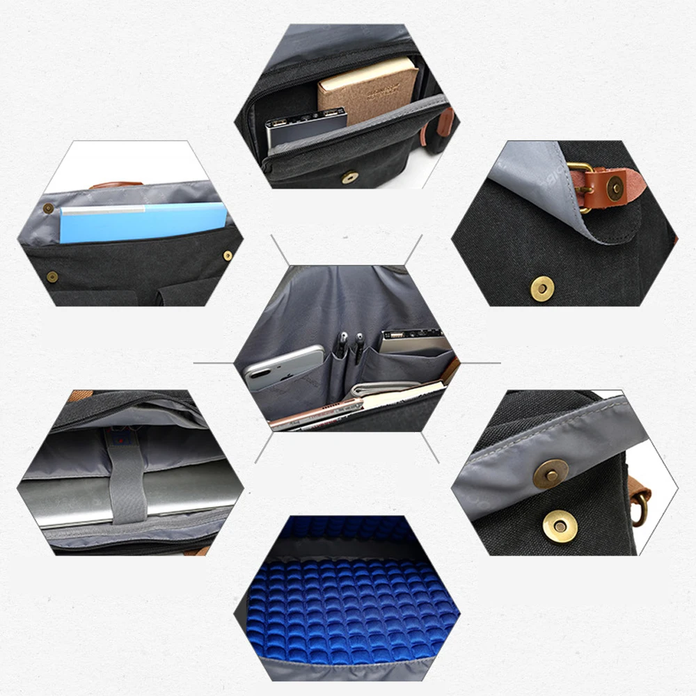 

Men New Canvas Nylon Briefcase Male17 inch Laptop Handbag Multi-function Messenger Shoulder Bag Casual Business Mochila XA665ZC