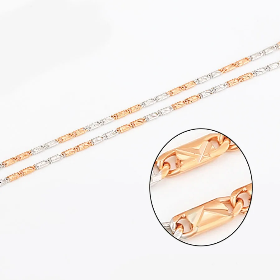 XP Jewelry --( 46 cm x 2 mm ) 18 inch 585 Rose Gold Mix White Flat Square Chain Necklaces for Women Men Fashion |
