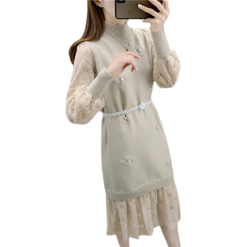 

Room 192485, row 4, No.3 middle] real shot half high collar medium length lace dress 79