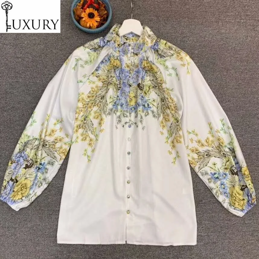 Autumn Fashion Shirts 2020 High Quality Blouses Woman Stand Neck Elegant Little Floral Print Long Sleeve Casual Button Shirt