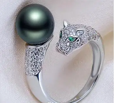 Кольцо из натурального таитянского жемчуга леопардовое кольцо с черным жемчугом