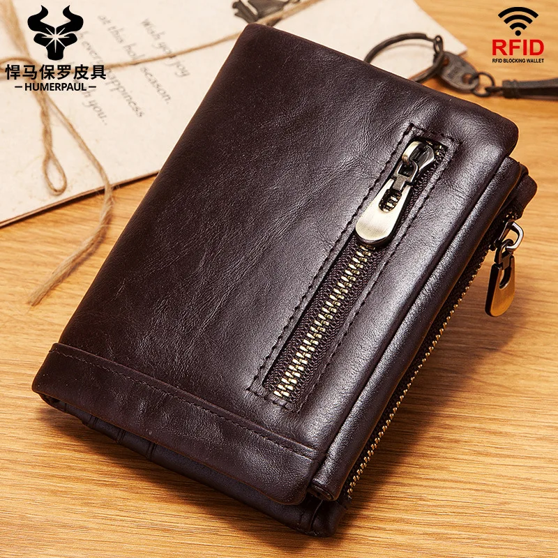 

New men's Genuine leather wallet three-fold coin purse multi-function coin purse multi-card slots