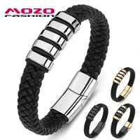 mens bracelet braided genuine leather stainless steel punk bangle casual women collocation jewelry