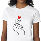 Женские топы в Корейском стиле, футболки с коротким рукавом и принтом пальцев и сердца, модная футболка в стиле Харадзюку, одежда для пар, лето