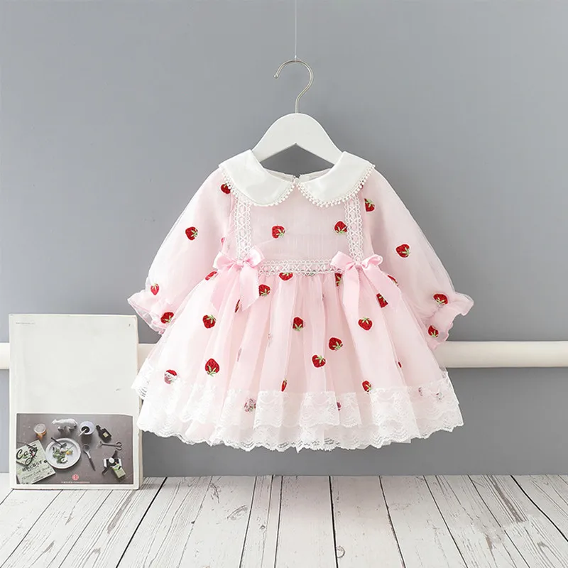 

Newborn Baptism Dress For Baby Girl First Birthday Party Wear Peter Pan Collar Embroidery Christening Gown Tutu Infant Clothing