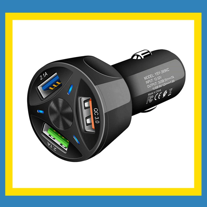 

Hot 3 Port USB Car Charger Adapter LED Display 3.0 Fast Charging for IOS Android X66