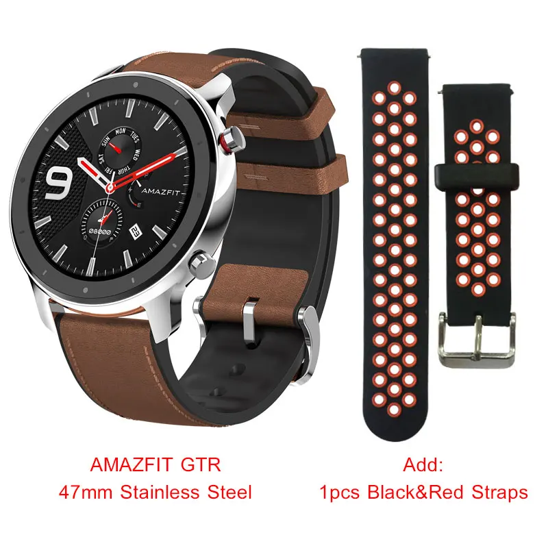 Steel Add BlackRed Глобальная версия Amazfit GTR 47 мм 42 мм Смарт часы умные часы Xiaomi Huami Smartwatch 12 спортивных режимов 5ATM водонепроницаемый gps 24 дня батарея AMOLE - Цвет: Steel Add BlackRed