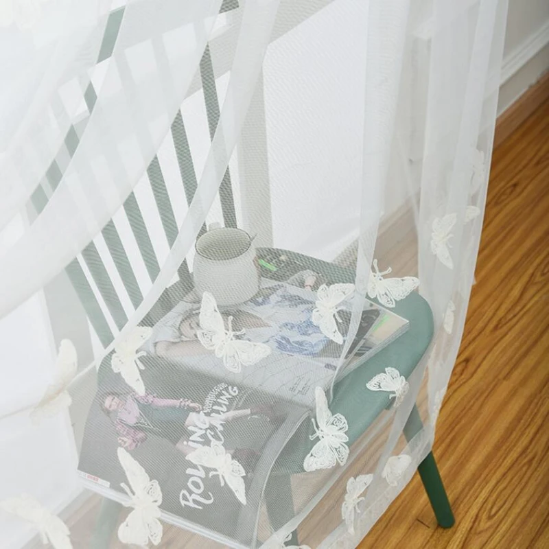 Занавески из вуали с вышивкой прозрачные белые занавески чистой сетки бабочками