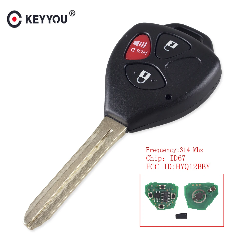 

KEYYOU 4 Button Remote Key Fob ASK HyQ12BBY 314.4 Mhz with ID 67 Chip For Toyota Camry Avalon Corolla Matrix RAV4 Venza Yaris